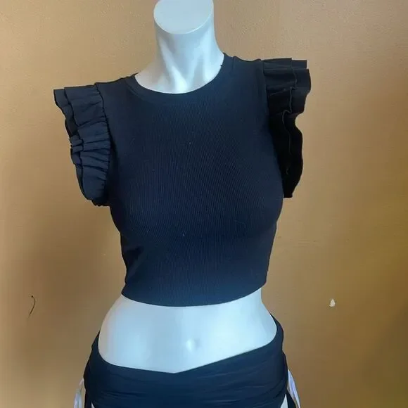 Zara Black Ruffle Sleeve Top Size 26 - Picture 3 of 11